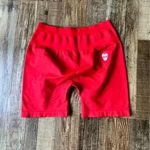 Red Women's Athletic Bike Shorts with Skull Accent